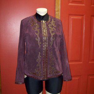 LINEA BY LOUIS DELL’OLIO GOLD STUDDED SUEDE LEATHER JACKET XL Burgundy